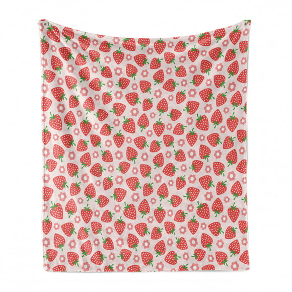 50 x 60 Cozy Plush for Indoor and Outdoor Use Summer Vibes with Strawberry Branch Garden Leaf Nature Joyful Season Print Ambesonne Fruits Soft Flannel Fleece Throw Blanket Red Fern Green White 